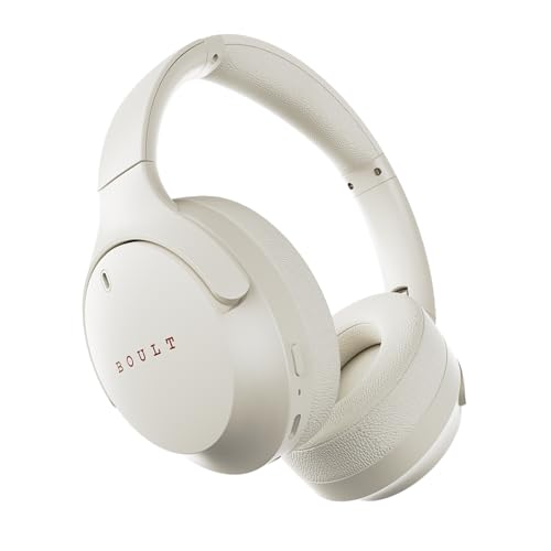 GOBOULT Q Over Ear Bluetooth Headphones with 70H Playtime, 40mm Bass Drivers, Zen™ ENC Mic, Type-C Fast Charging, 4 EQ Modes, AUX Option, Easy Control, IPX5 Headphones Wireless with mic (Beige) - Itsmygadgets