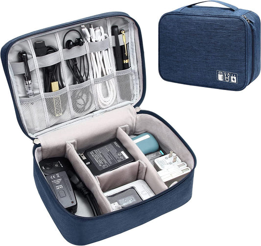 House of Quirk Polyester Electronics Accessories Organizer Bag, Universal Carry Travel Gadget Bag For Cables, Plug And More, Perfect Size Fits For Pad Phone Charger Hard Disk - Dark Blue - Itsmygadgets