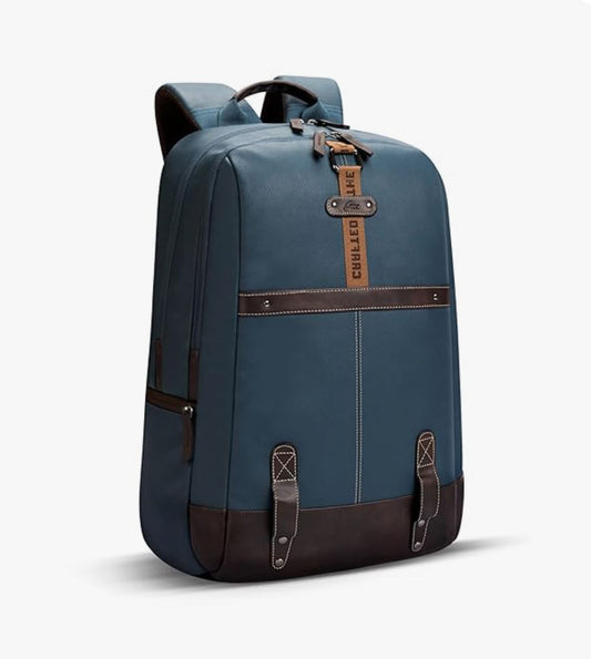Gear Classic 4 19"/31L Anti Theft Faux Leather Medium Water Resistant 3 Compartment Laptop Backpack/Casual Backpack/Daypack/Travel Backpack/College Bag For Men/Women(Teal-Brown) - Itsmygadgets