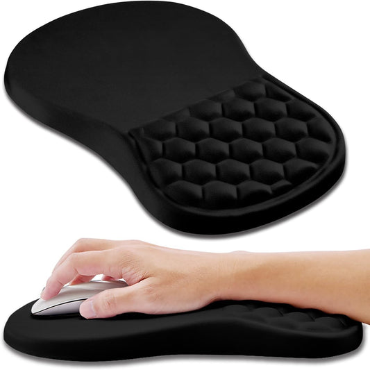 Tarkan Ergonomic Mouse Pad, Memory Foam Wrist Rest Pain Relief Mousepad with Non-Slip PU Base (Waves | Black) - Itsmygadgets