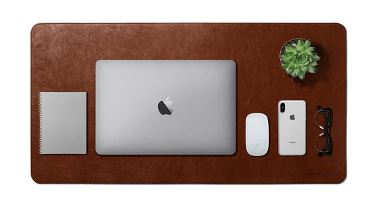 DailyObjects Large Premium Vegan Leather Desk Mat|Anti-Skid|Anti-Slip|85*45cm|Reversible Desk spread Turf Desk/Laptop Mat for Work from Home/Office/Gaming- Extended mouse pad and keyboard desk pad-Tan - Itsmygadgets