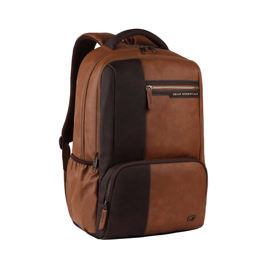 Gear Vintage 4 19"/29L Anti Theft Faux Leather Medium Water Resistant 4 Compartment Laptop Backpack/Casual Backpack/Daypack/Travel Backpack/College Bag For Men/Women(Tan-Brown) - Itsmygadgets
