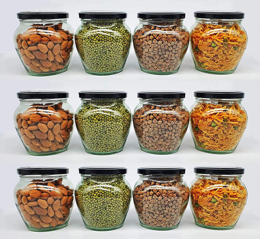 SITOVI Transparent Glass Jar and Container Air Tight Black Lid for Kitchen 400 ml Mataki Glass Jar - Itsmygadgets