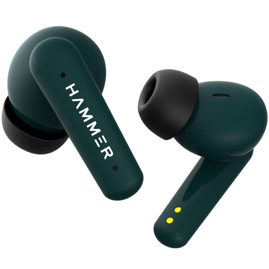 HAMMER Airflow Plus TWS Earbuds with Bluetooth 5.1, Smart Touch Control, Type-C Charging, IPX4 Rated SweatProof, Stereo Sound, Upto 23 Hours Playback, Noise Isolation (Emerald Green) - Itsmygadgets
