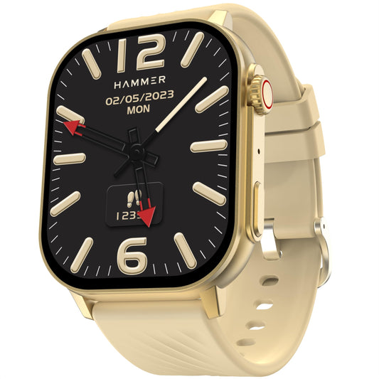 HAMMER Arctic 2.04" Super AMOLED Smart Watch, Metallic Build, BT Calling, Always On Display, Rotating Crown, Split Screen, Health Tracking, Smart Watch for Men, Women, Girls, Boys (Champagne Gold) - Itsmygadgets