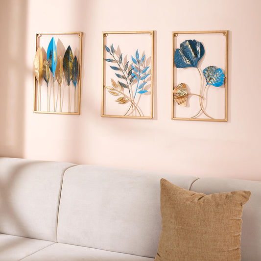 Solimo Metal Leaf Wall Hanging Decor | Nature-Inspired Leaf Design | Easy Installation (Set of 3 | Gold) - Itsmygadgets