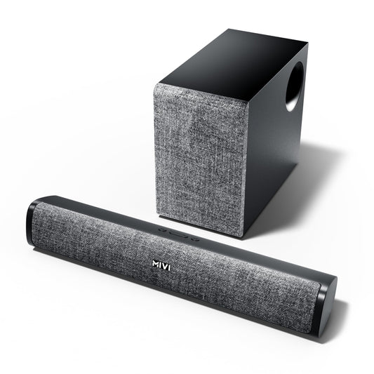 Mivi Fort Q48 Soundbar with subwoofer, 48 Watts, 2.1 Channel with 2 in-Build Full-Range Speakers and an External subwoofer, Multiple Input Modes, Made in India soundbar for TV - Itsmygadgets