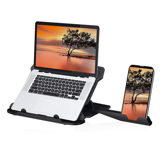 Portronics My Buddy Hexa 22 Laptop Stand with 360° Rotation Base, Mobile Stand, 7 Adjustable Heights, Air Ventilation, Portable & Foldable Design for Upto 15.6 Inches Laptops & MacBook (Black) - Itsmygadgets