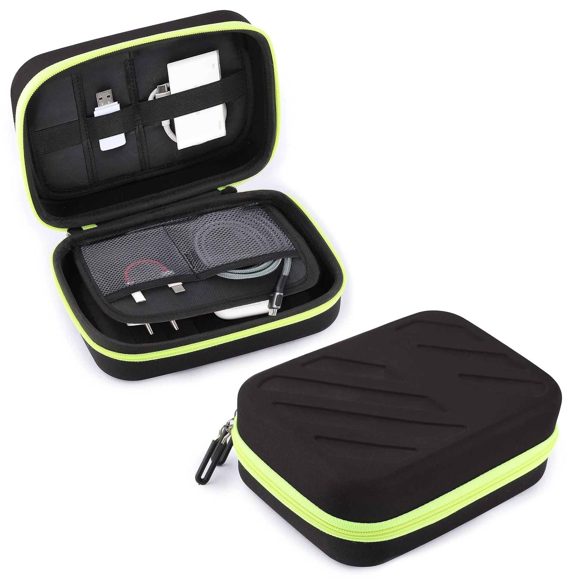 GadgetBite Portable Pouch for Electronic Accessories USB Cables, Power Bank, Battery, Portable Hard Drive, SD Memory Card, Earphones, Travel Gadgets Travel Friendly Case(Black&Green) - Itsmygadgets