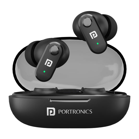 Portronics Harmonics Twins S16 in Ear Wireless TWS Earbuds with 24 Hrs Playtime, Clear Calls, Game & Music Mode, Low Latency, Bluetooth 5.3v, LED Display, Type C Fast Charging(Black) - Itsmygadgets