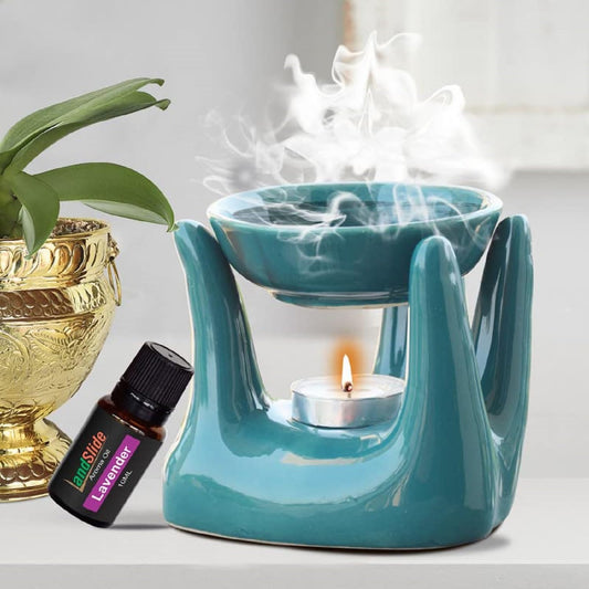 Pure Source India Ceramic Hand Type Oil Burner Diffuser for Home, Office, with 1 Tea Light Candle - Itsmygadgets