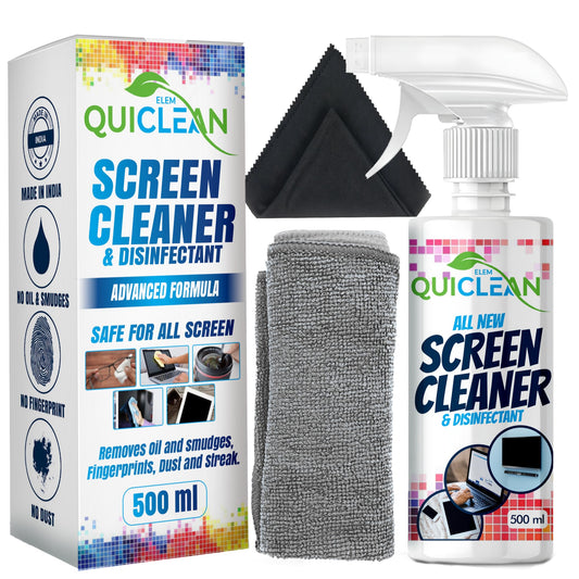 Quiclean Screen Cleaner Spray (500ML) with Microfiber & Lens Cleaner Cloth | Laptop Cleaner Kit for MacBook | Best TV Cleaning Spray for LED TV, LCD, Camera Lens, Mobile & Laptop | TV Screen Cleaner - Itsmygadgets