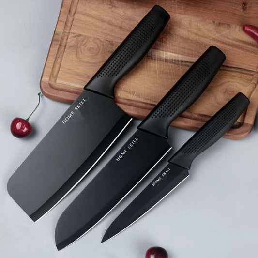 HOME SKILL®Kitchen Knife Set Stainless Steel 3 Pieces Professional Meat Knife Chef Knife with Non-Slip Ergonomic - Itsmygadgets