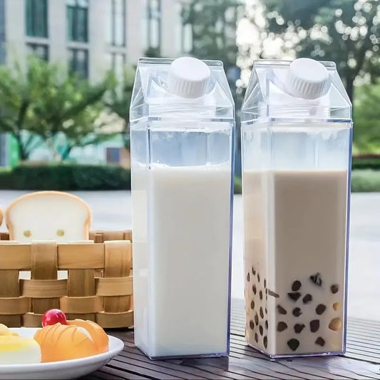 KANISYA Milk Carton Bottle 750ml, Transparent Reusable Cute Plastic Milk Bottles for Travel - Itsmygadgets
