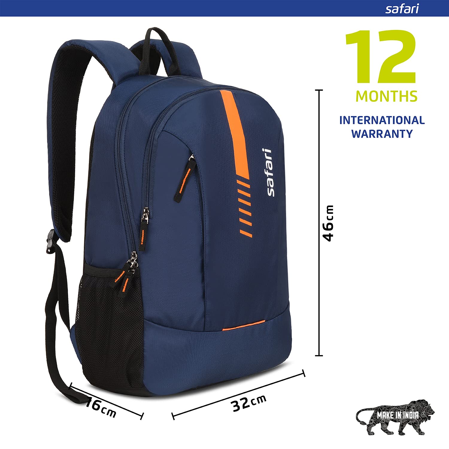 Safari Flash Medium 26L Water Resistant Polyester Casual 4 Compartment Backpack- Blue - Itsmygadgets