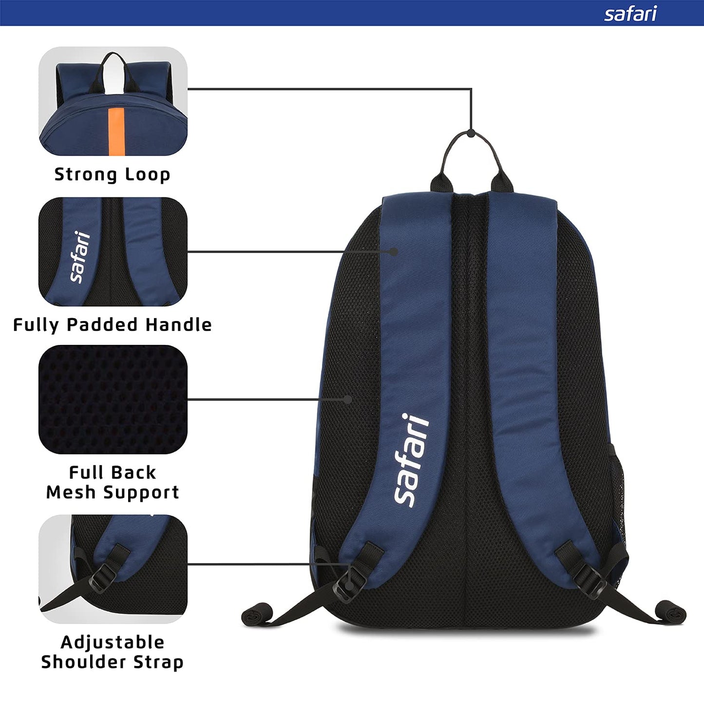 Safari Flash Medium 26L Water Resistant Polyester Casual 4 Compartment Backpack- Blue - Itsmygadgets