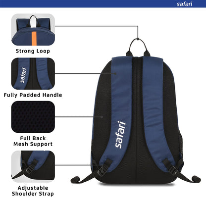 Safari Flash Medium 26L Water Resistant Polyester Casual 4 Compartment Backpack- Blue - Itsmygadgets