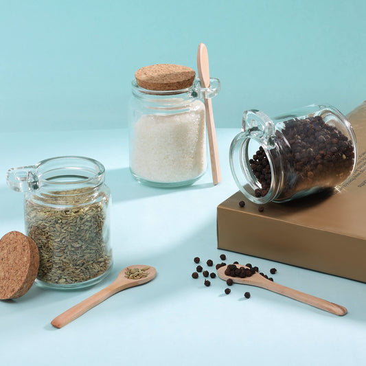 ABOUT SPACE Airtight Container Glass-3 Pack Seasonal Spice Container Jars with Lid & Wooden - Itsmygadgets