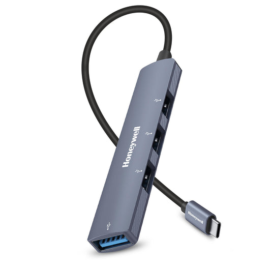 Honeywell Newly Launched 4in1 Ultra Slim Multiport Type C Hub to 1xUSB 3.0 & 3xUSB 2.0 Ports,30cms(1 feet) Cable,DataTransfer Speed Upto 5GBPS,Universally Compatible with All USB,PC,Speaker,Laptop - Itsmygadgets