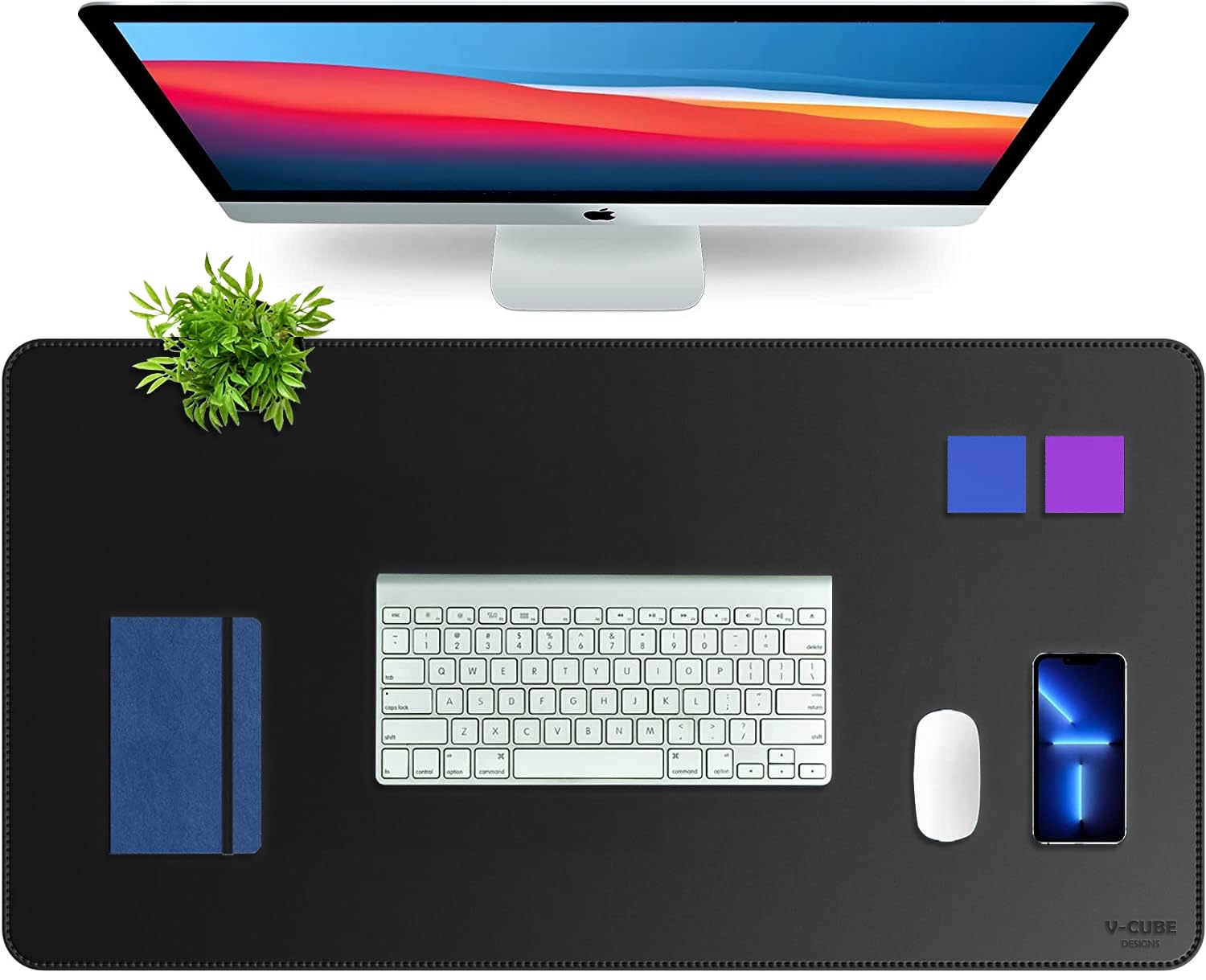 V-CUBE Designs Premium Vegan Leather Desk Mat 90X45cm 2.4mm Thick&Padded|Laptop Mat/Extended Mouse Pad/Stitched, Reversible, Sturdy Deskspread | High Tear/Peel Strength|Anti-Slip,Splash-Proof| Black - Itsmygadgets