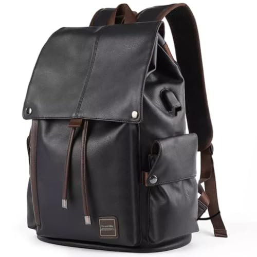 WALKENT Premium 15.6" Laptop Bag, Vegan Leather, Waterproof, External USB, Flap & Drawstring Closure, Backpack for College, Office, Men, Women - Spruce 24L - Itsmygadgets