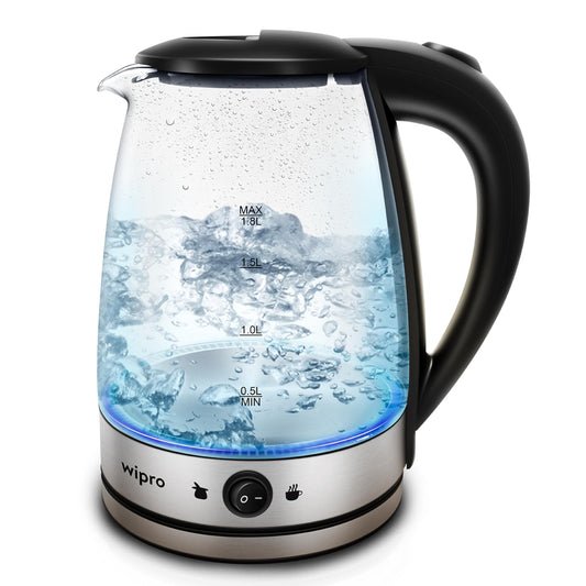 Wipro Elato 1.8 litre Glass LED electric Kettle with Keep warm Function | Auto cut off | Triple Protection - Itsmygadgets