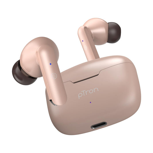 pTron Basspods P81 in-Ear Wireless Earbuds, Pristine Sound, 32Hrs Playtime, Clear Calls TWS Earbuds, Bluetooth V5.1 Headphone, Type-C Fast Charging, Voice Assist & IPX4 Water Resistant (Brown) - Itsmygadgets